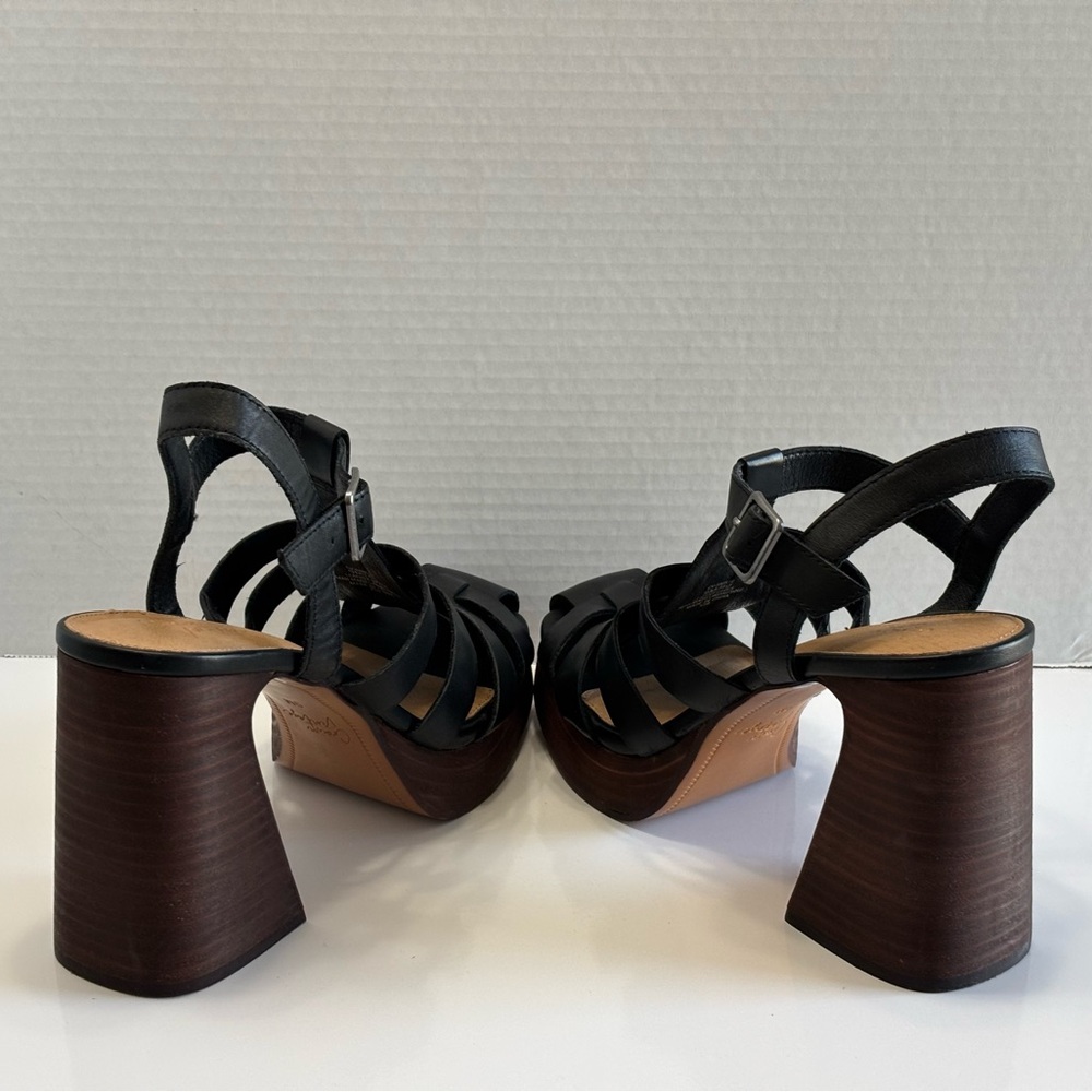 Crown Vintage Farlie Womens Size 9M Black Leather Ankle Strap Block Heel Sandals - Picture 11 of 16